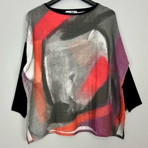 Andrea Geer Art to Wear Top Women’s Size M Gauzy Cotton Oversized Knit Trim Boho